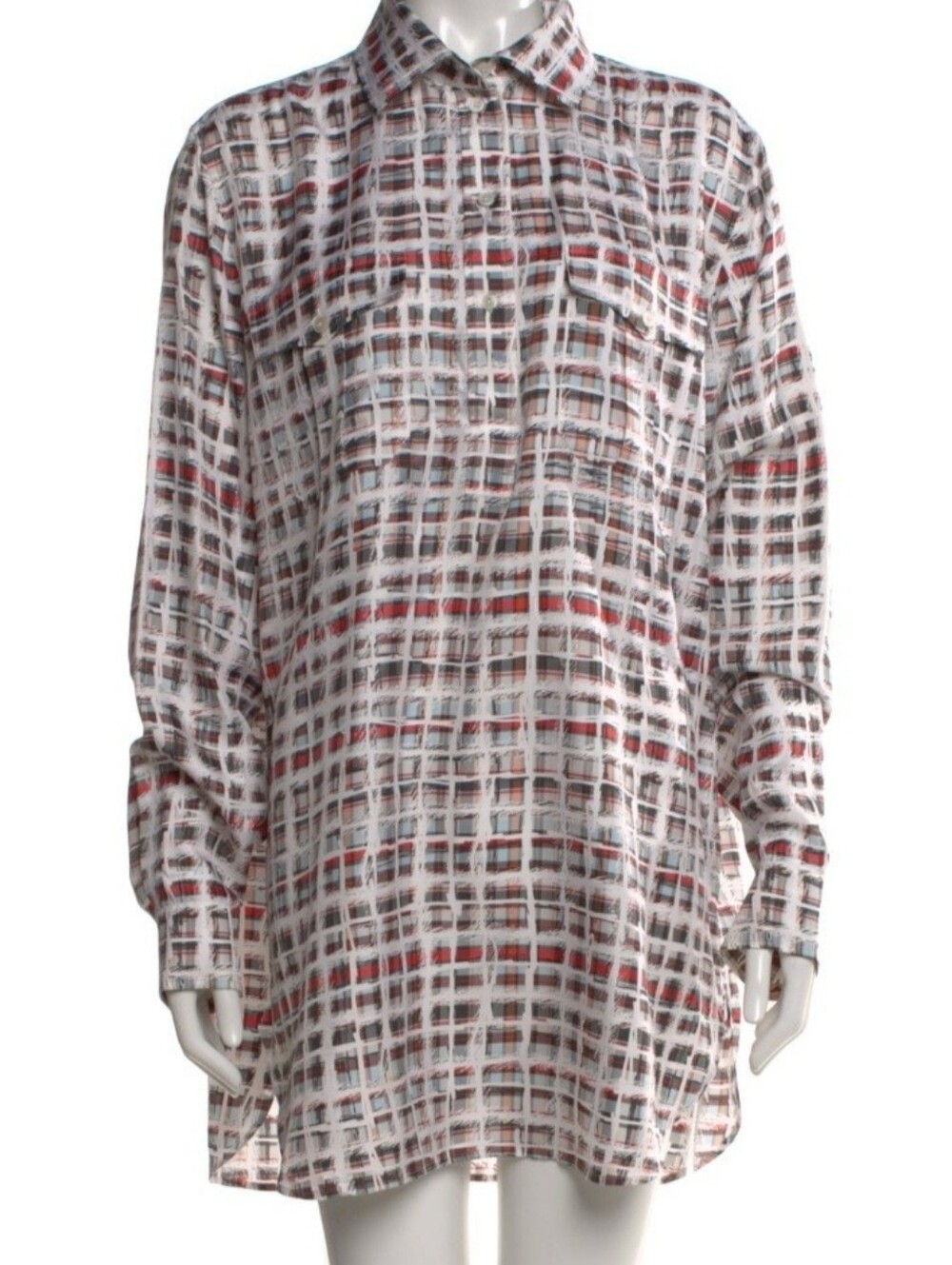 Burberry Red and Black Checkered Tunic Silk Shirt